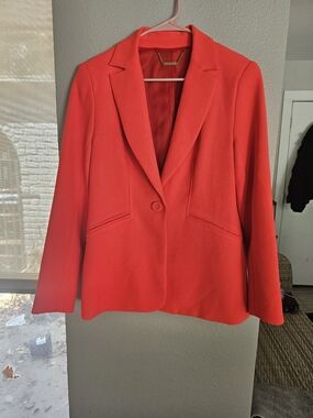 Trina Turk Neon Orange Single-Button Tailored Blazer